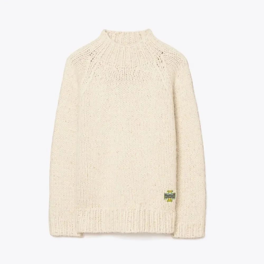 Tory Burch Speckled Hand Knit Wool Cotton Cream Dress Sweater Cowl Size M - Picture 6 of 13